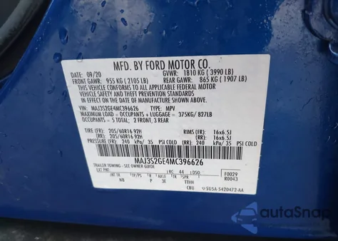 2021 Ford Ecosport Se из США, поврежденный, VIN MAJ3S2GE4MC396626